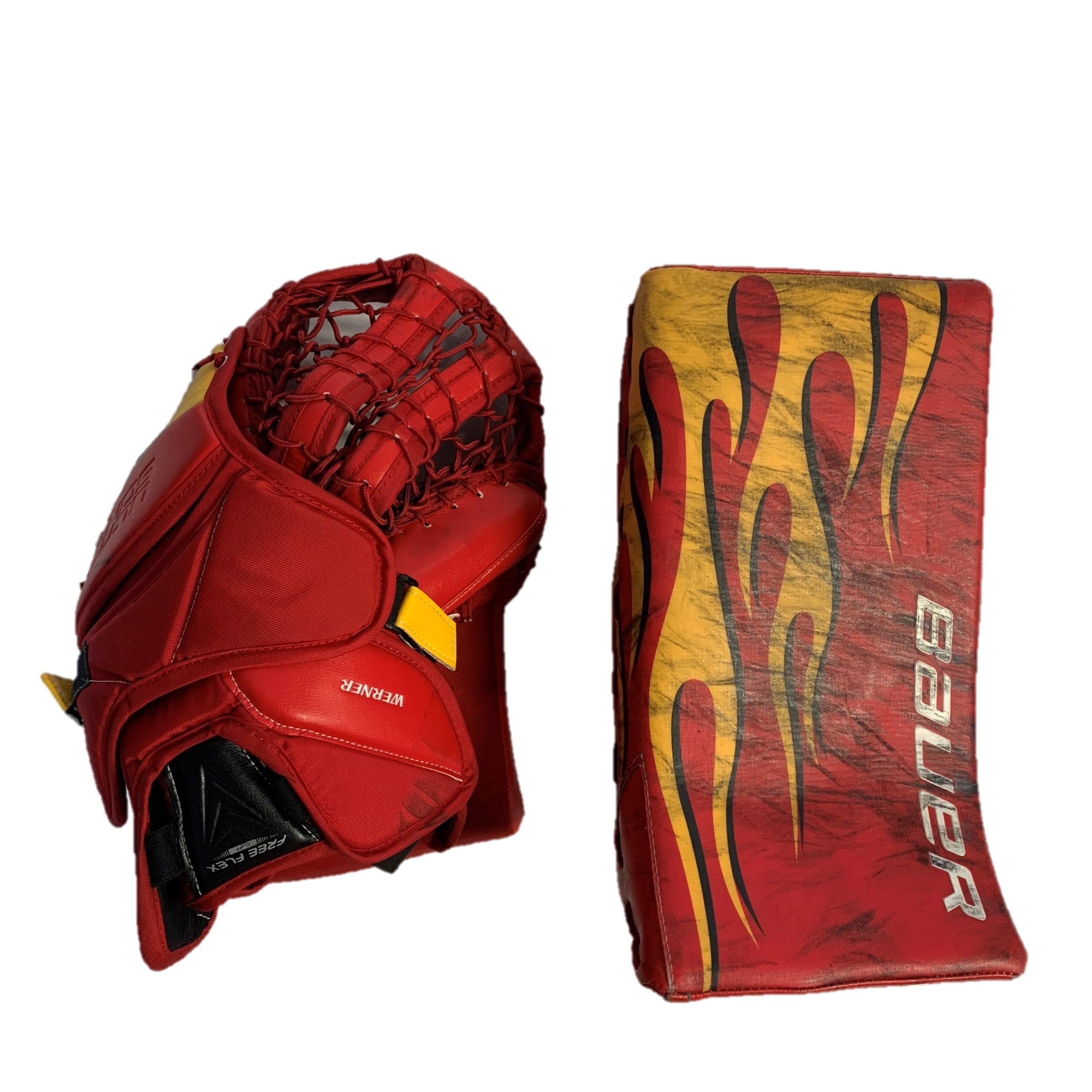 Bauer Supreme Ultrasonic - Pro Stock Goalie Glove Set - (Red/Yellow/White)