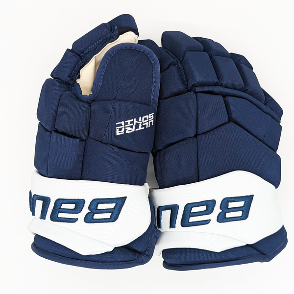 Bauer Supreme Ultrasonic NCAA Pro Stock Gloves Navy White Interm HockeyStickMan Canada